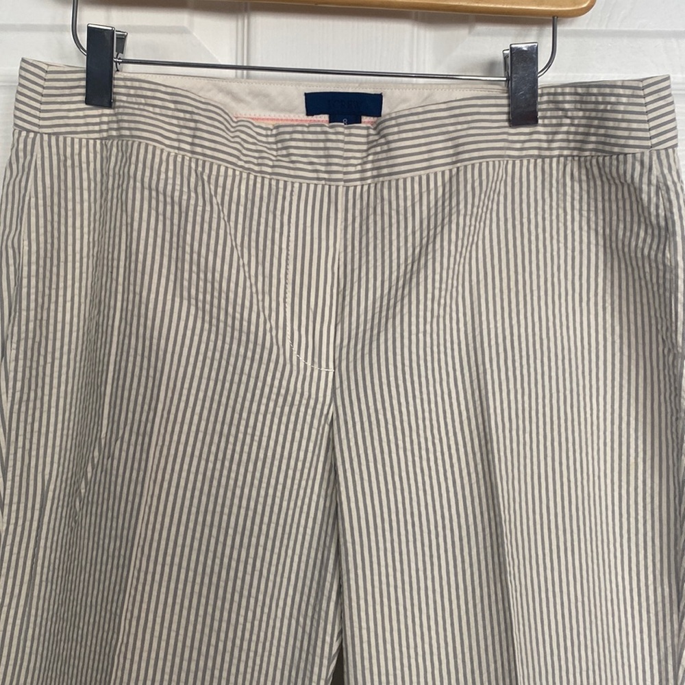 Grey seersucker wide legged pants with cuffs